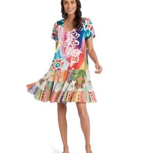 Jams World 60 Years Hattie Dress Colorful Mixed Pattern Short Sleeve Flowy Sz S